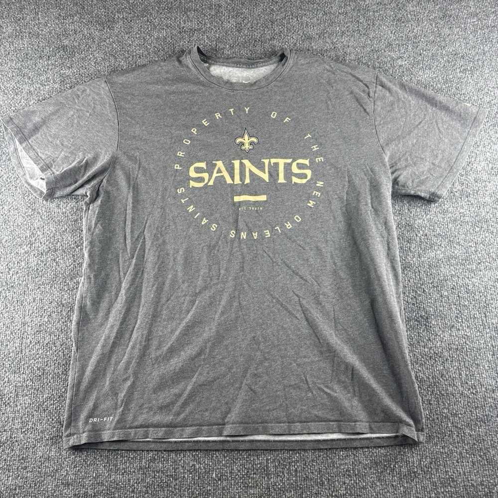 New Orleans Saints Shirt Mens Large Gray NFL Football Nike Dri-FIT Graphic‎ Tee